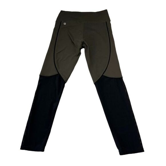 Fabletics Leggings Womens M Black Green Stretch Yoga Gym High Rise Activewear - Picture 1 of 10